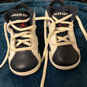 Kid Jordans- Navy and White Sneakers